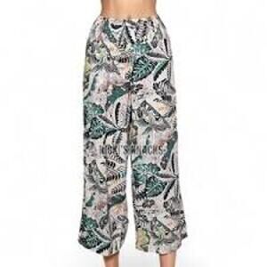 Tahari Cropped Linen Pants Multicolor Size XL Tropical Beach‎ Coastal